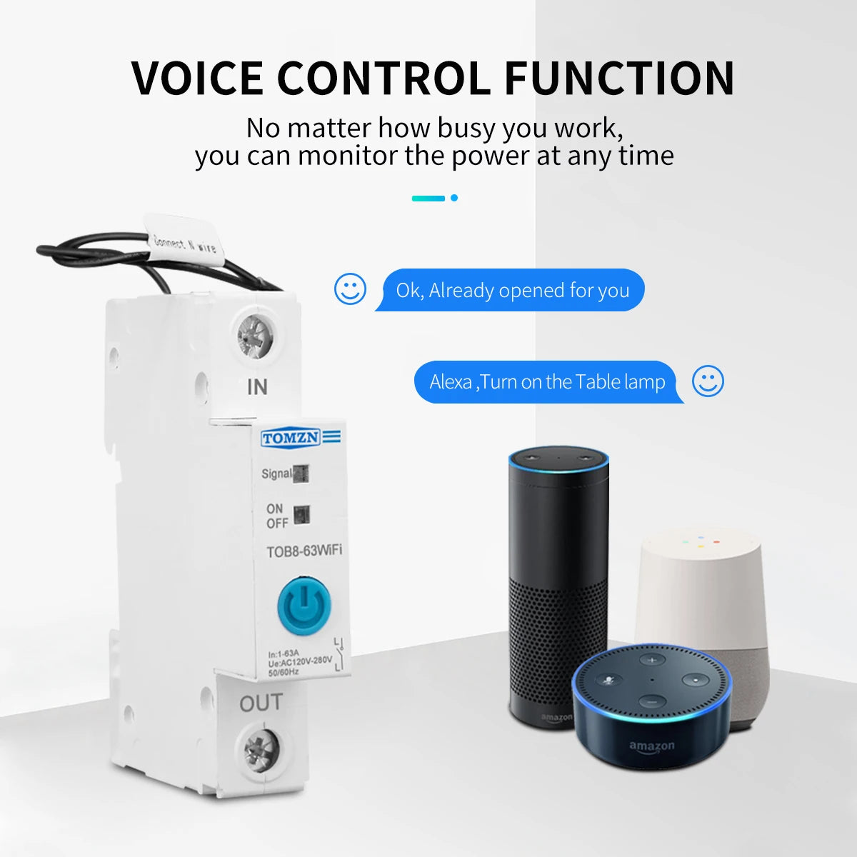 TOMZN 63A WiFi Smart Switch with Energy Meter and Remote Control