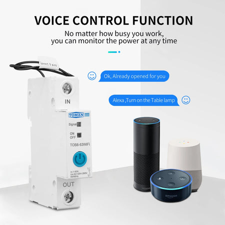 TOMZN 63A WiFi Smart Switch with Energy Meter and Remote Control