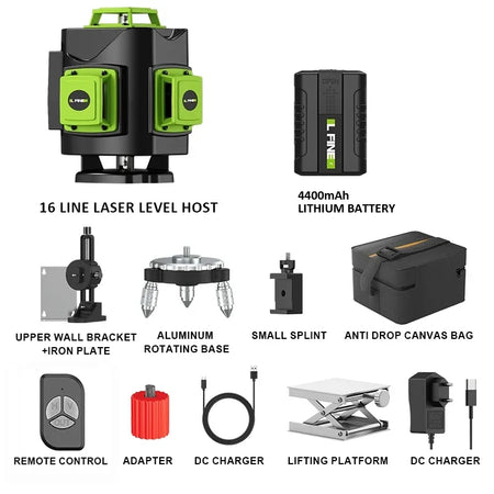 LFINE 4D 16-Lines Green Laser Level with Self-Leveling and Manual Modes 16 lines set