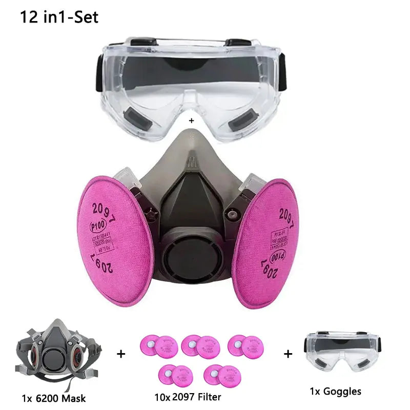 6200 Dust Gas Respirator Half Face Mask - With 2097 Filter 12in1-set