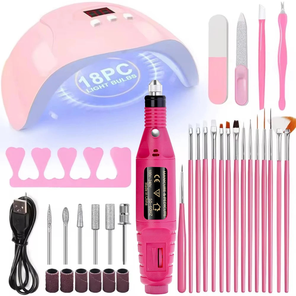 YIKOOLIN Pro Nail Art Kit With LED UV Lamp &ndash; Fast Curing Set-132