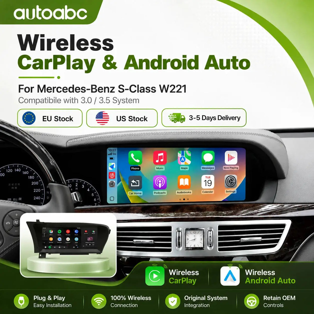 10.25″ Screen Wireless CarPlay for Mercedes Benz S-Class/CL W221 NTG3.0/3.5 System 2006-2012 With Android Auto Navigation BT GPS by InterCyprus Trading Ltd