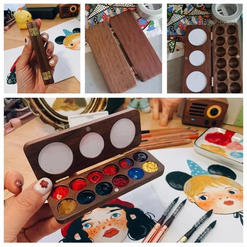 Wooden Mini Watercolor Paint Box Palette &ndash; Portable