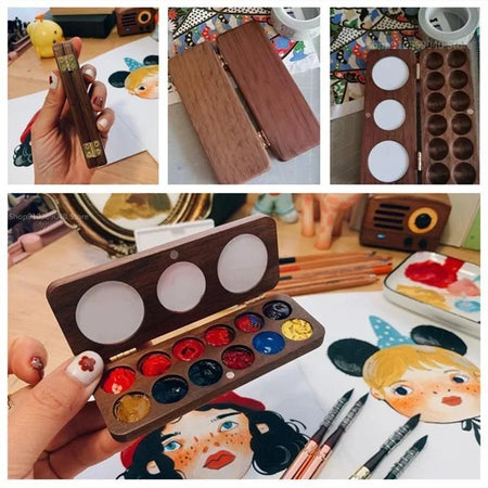 Wooden Mini Watercolor Paint Box Palette &ndash; Portable