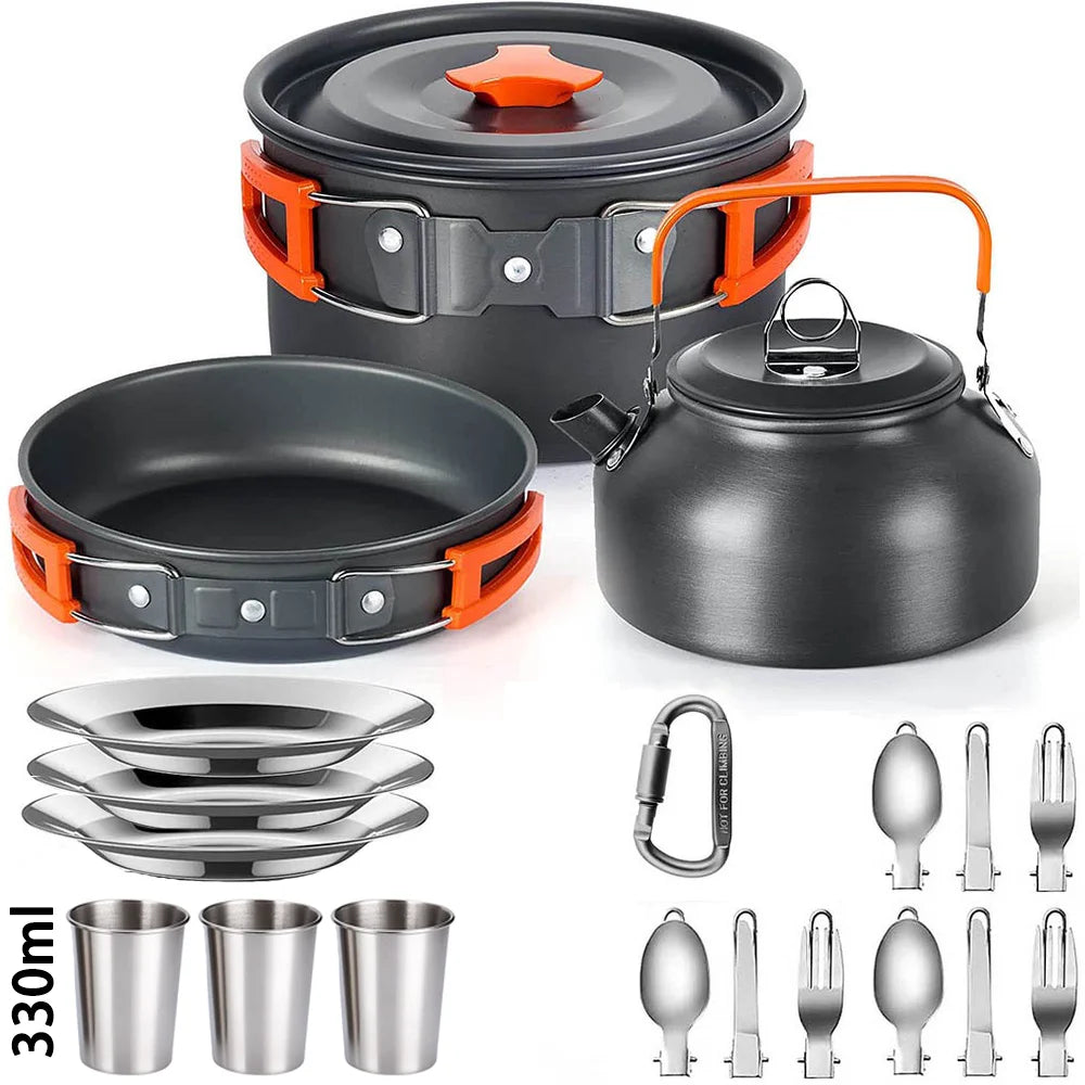 LISM Camping Cookware Set for 2-3 People - Lightweight Aluminium Cooking Pots and Teapot C