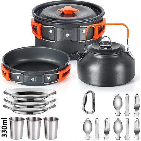 LISM Camping Cookware Set for 2-3 People - Lightweight Aluminium Cooking Pots and Teapot C
