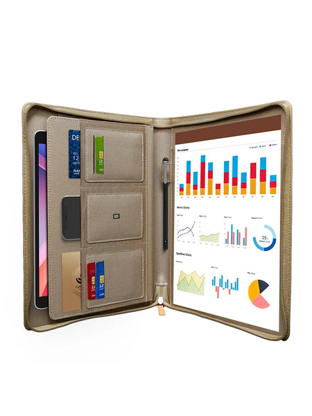 Multifunctional A4 Conference Folder | Leather Document Organizer 2024 Olive Green