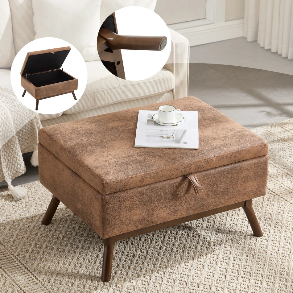 Stôl so štvorcovým tvarom na kávu a úložný bench v štýle stredného storočia