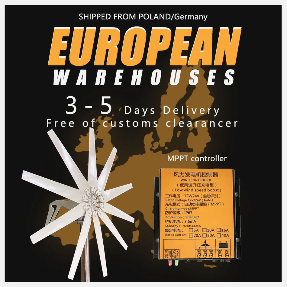 Turbina Eolica Orizzontale 3KW Set Completo 12V 24V 48V MPPT