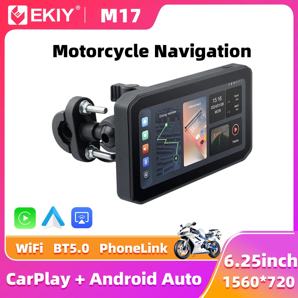 EKIY 6.25 Inch Portable Digital Motorcycle Dashboard &ndash; Wireless CarPlay and Android Auto