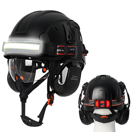 CE Construction Safety Helmet With Goggles &ndash; LED Headlamp Black A