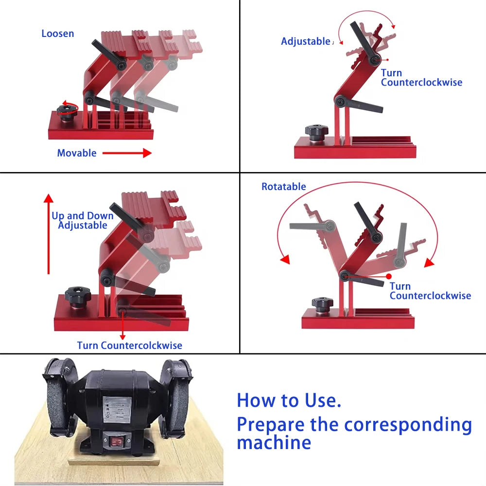 Beitelslijper, gereedschapshouder voor slijpmachines met een diameter van 15/20 cm, met vlakke verstekgeleider voor bladen en beitels van 0-6,35 cm breed | NL Beitelslijper, gereedschapshouder voor slijpmachines met een diameter van 15/20 cm, met vlakke verstekgeleider voor bladen en beitels van 0-6,35 cm breed | NL