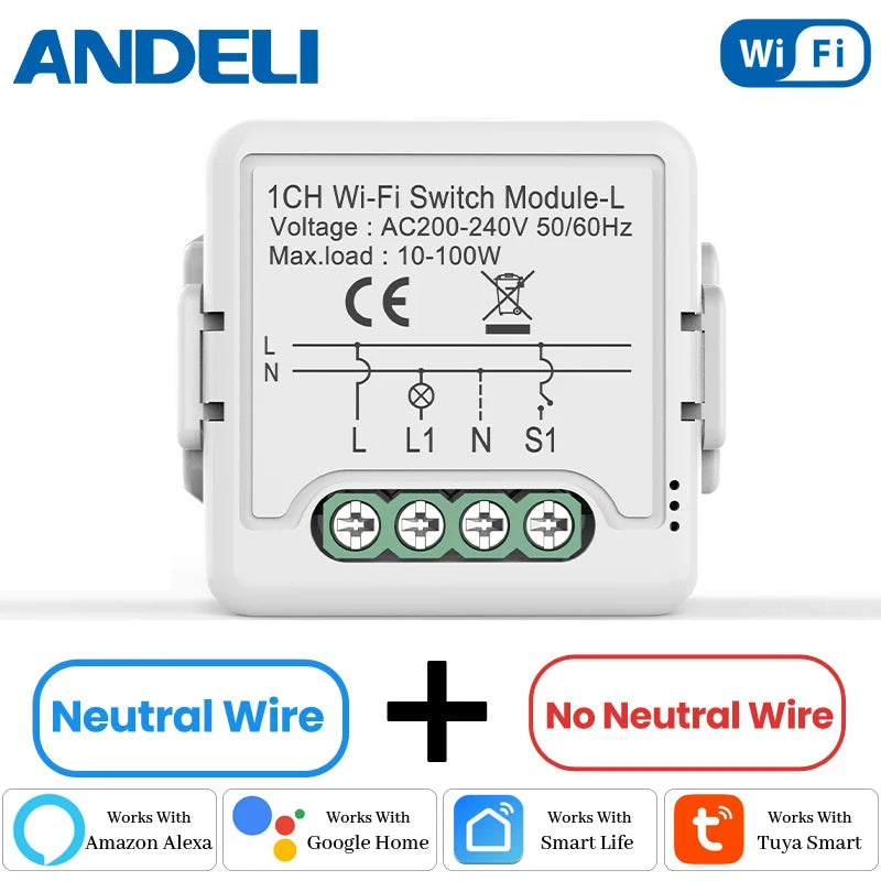 DIY Tuya WiFi chytrý spínač modul, bez neutrálního vodiče, 5A, 2cestný