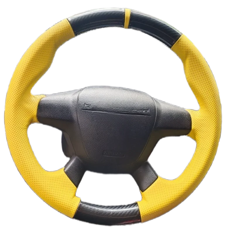 Handgenähter schwarzer Kunstleder-Lenkradbezug für Ford Focus 2012