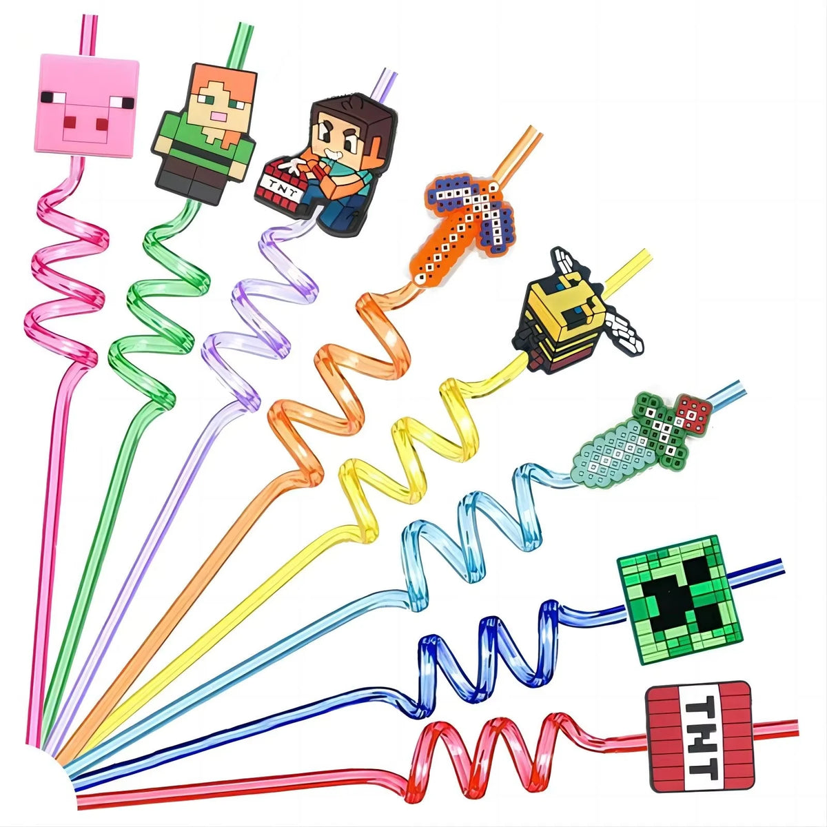 Pixel Game Party Supplies - Disposable Tableware &amp; Decor 6pcs Straws
