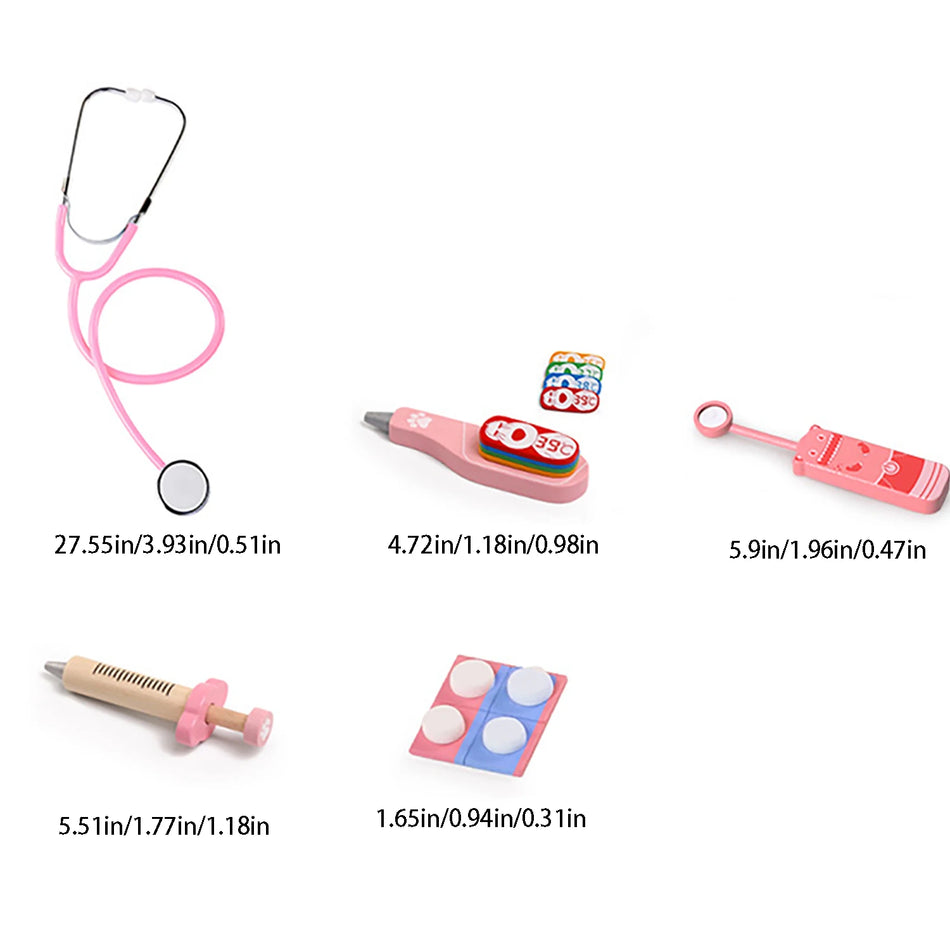 Leseni medicinski komplet za igro vlog za otroke pet delni zdravniški komplet