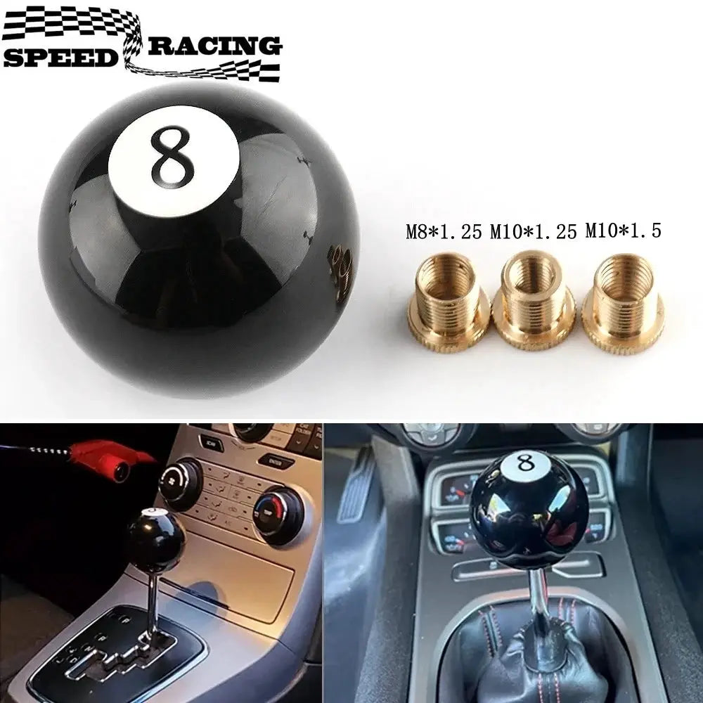 Black 8 Ball Billiard Round Shift Knob, Acrylic Speed Gear Shifter with 3 Adapters Universal Fit for Manual Vehicles by InterCyprus Trading Ltd
