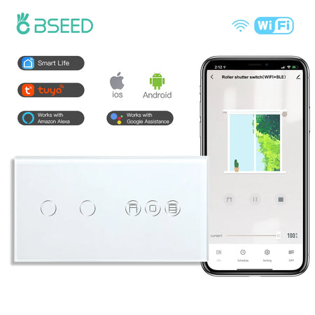 BSEED Smart Wifi Roller Shutter Switch with Voice Control Wifi 2Gang White / EU standard