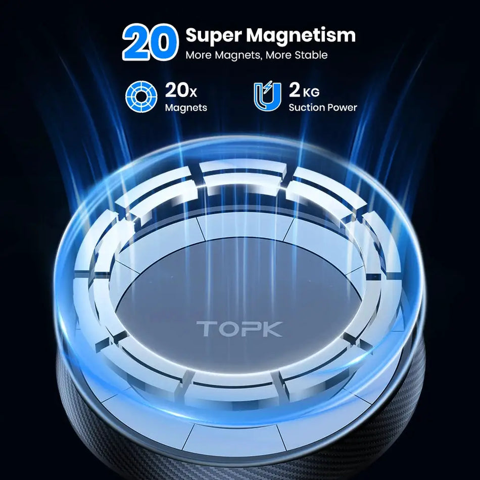 TOPK for Magsafe Car Phone Holder,Powerful Magnetism Premium Quality Single-Hand Operation Metal Hook Magnetic Car Phone Mount by InterCyprus Trading Ltd
