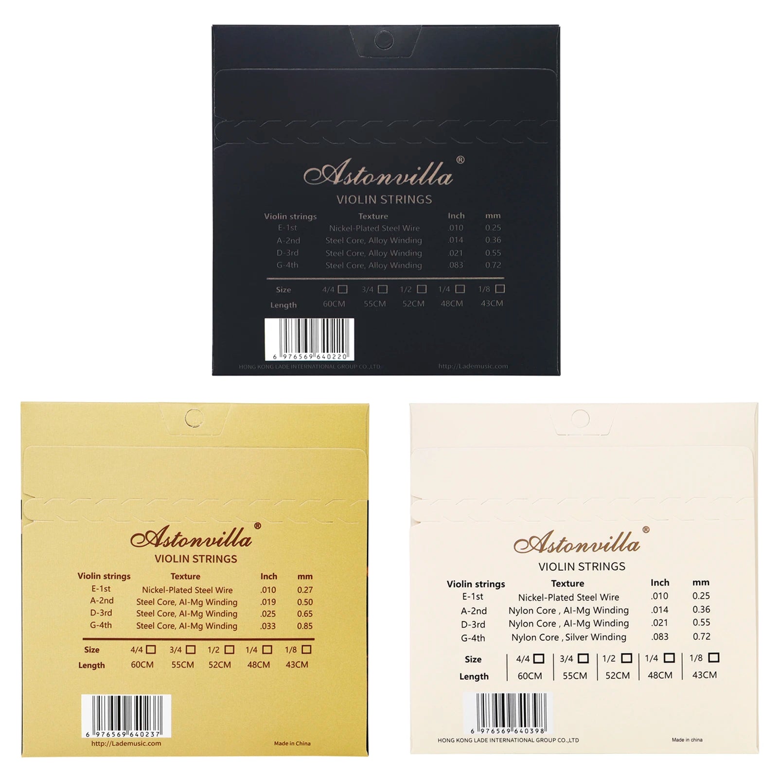 Astonvilla 4/4 Violin Strings E-A-D-G &ndash; High Quality Core