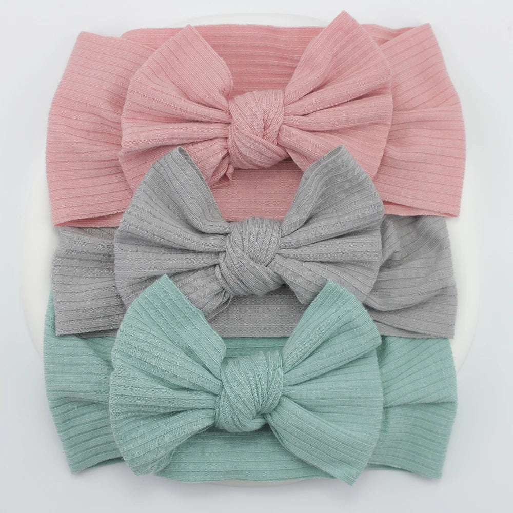 Knit Baby Headband Set - 3 Soft Nylon Bows for Infant Girls 5