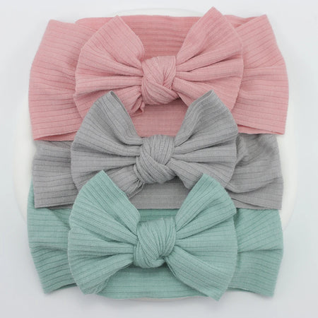 Knit Baby Headband Set - 3 Soft Nylon Bows for Infant Girls 5