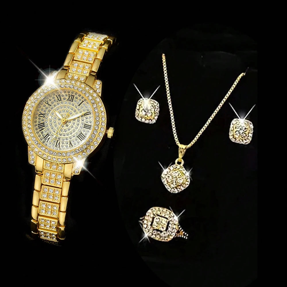Elegant Gold Quartz Watch for Women with Diamond Accents Gold B