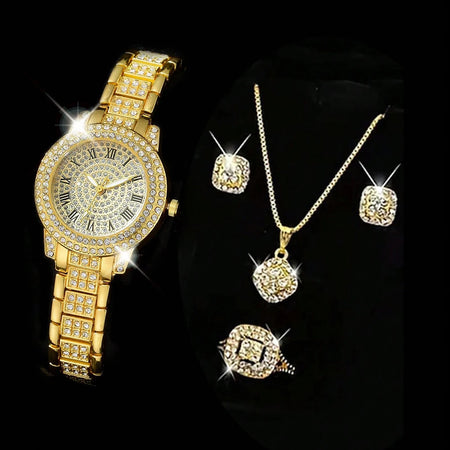 Elegant Gold Quartz Watch for Women with Diamond Accents Gold B