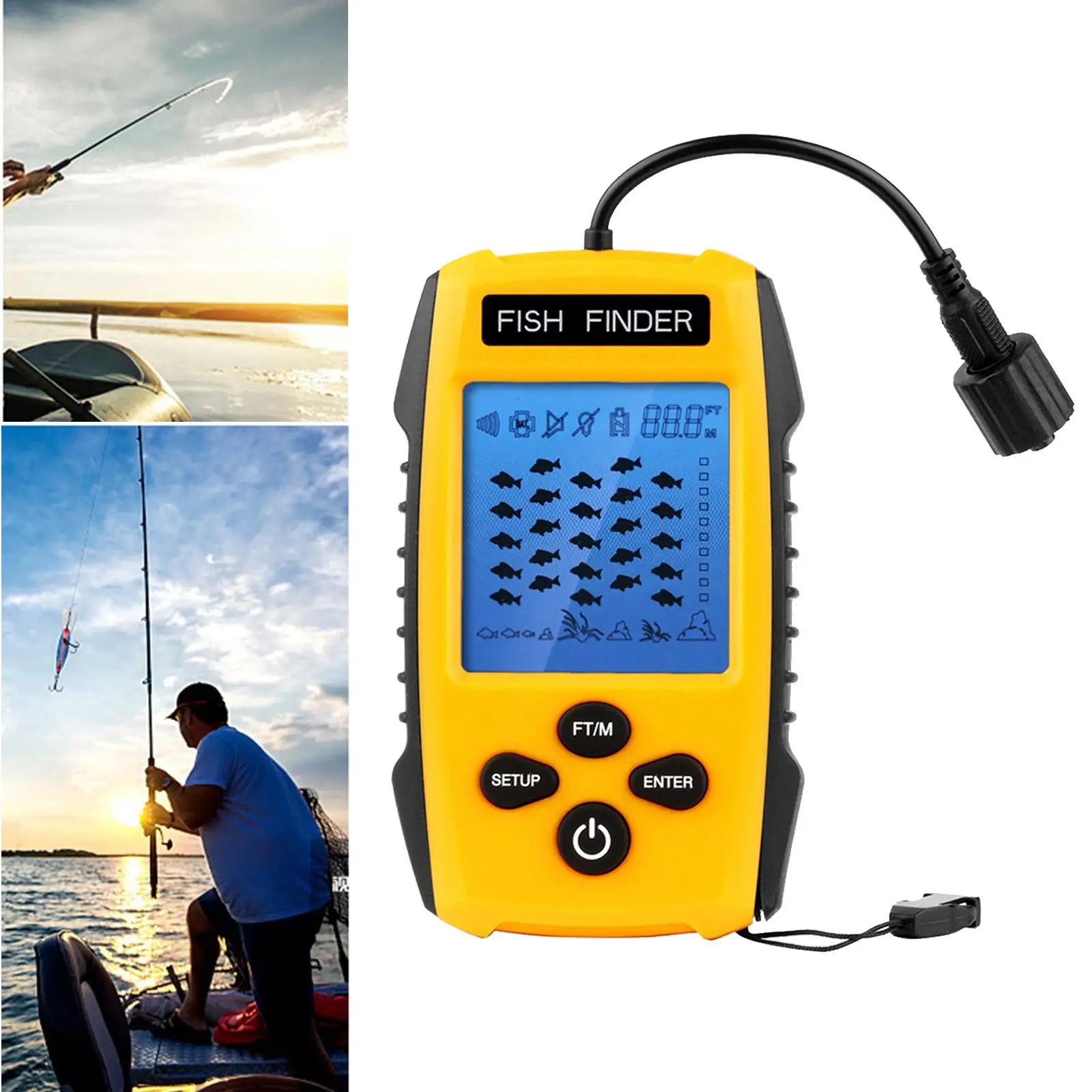 Handheld Fish Finder with LCD Display &amp; Sonar Transducer - 328ft Depth