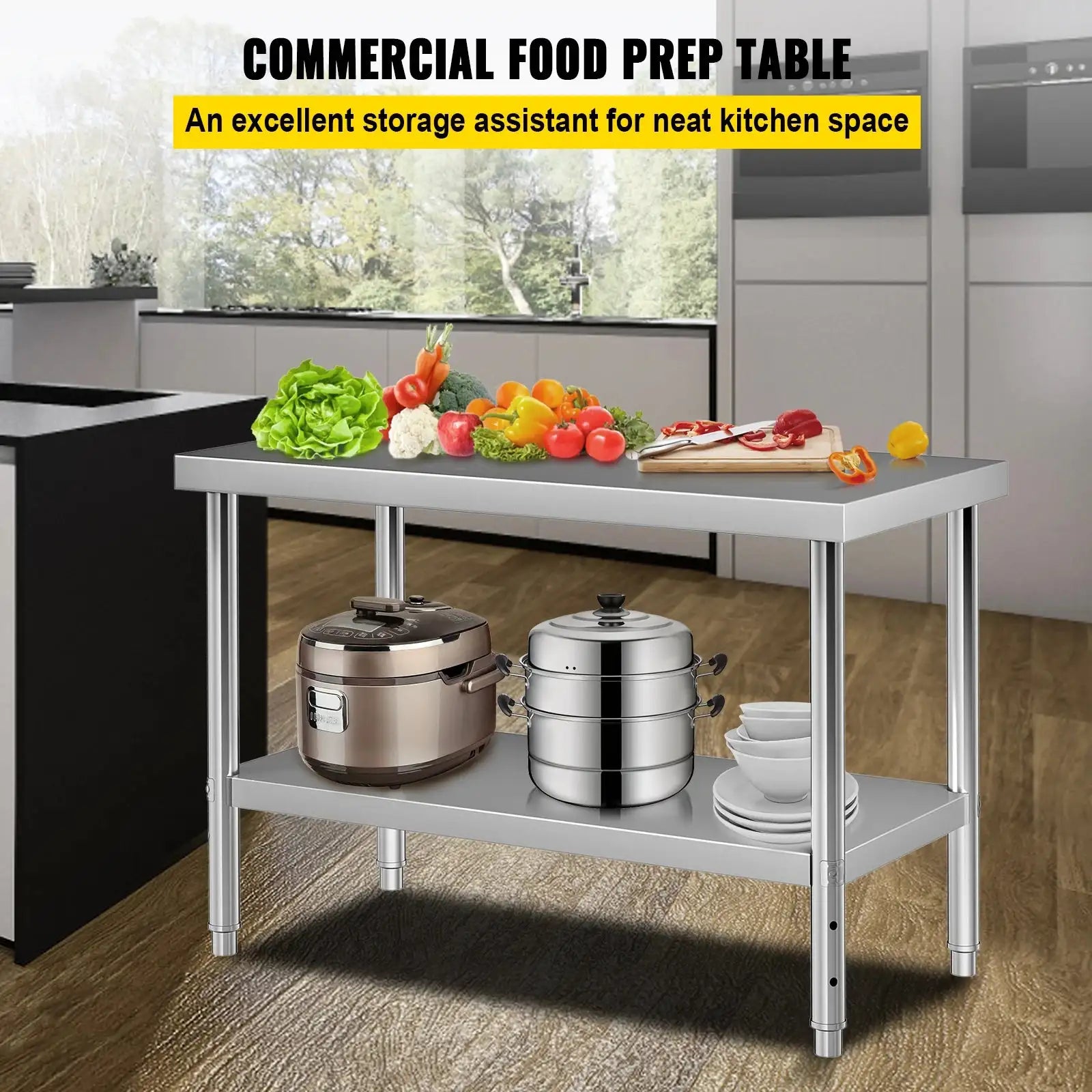 Stainless Steel Prep Table 550lb Load Adjustable Shelf