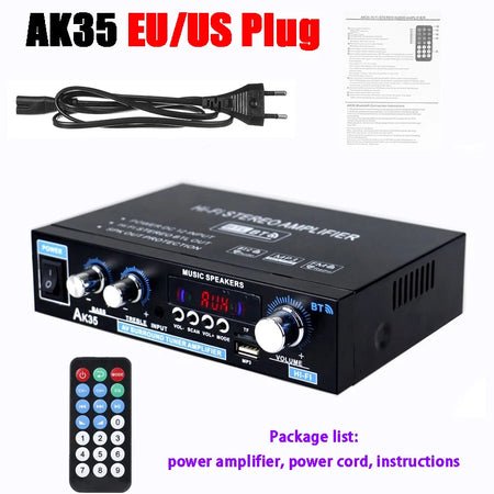 MAOZUAC AK35/AV-660BT Bluetooth-Compatible HIFI Audio Power Amplifier 2 Channel 400W Home Theatre System AK35 / EU Plug