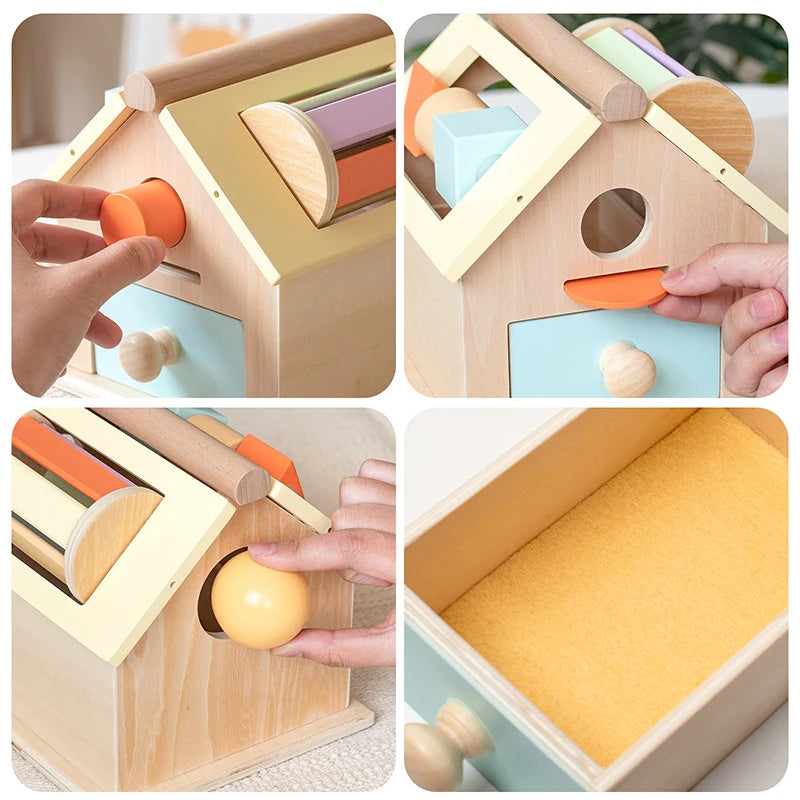 Kids Wooden Montessori House Busy Board &ndash; Object Permanence