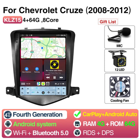 Chevrolet Cruze Car Radio 2008-2012 - CarPlay Android 4 64G 12LED