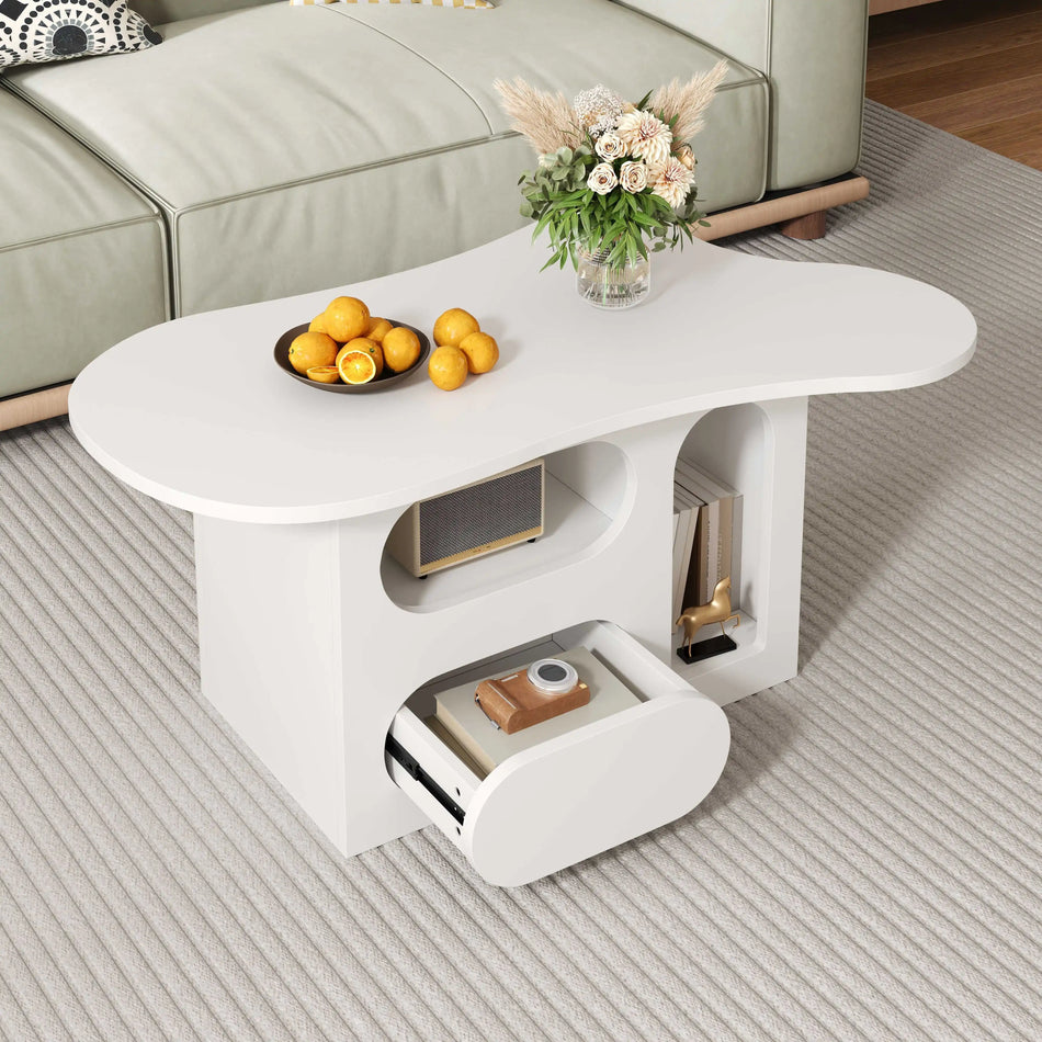 Cloud Shaped Coffee Table With Drawers And Open Storage 97