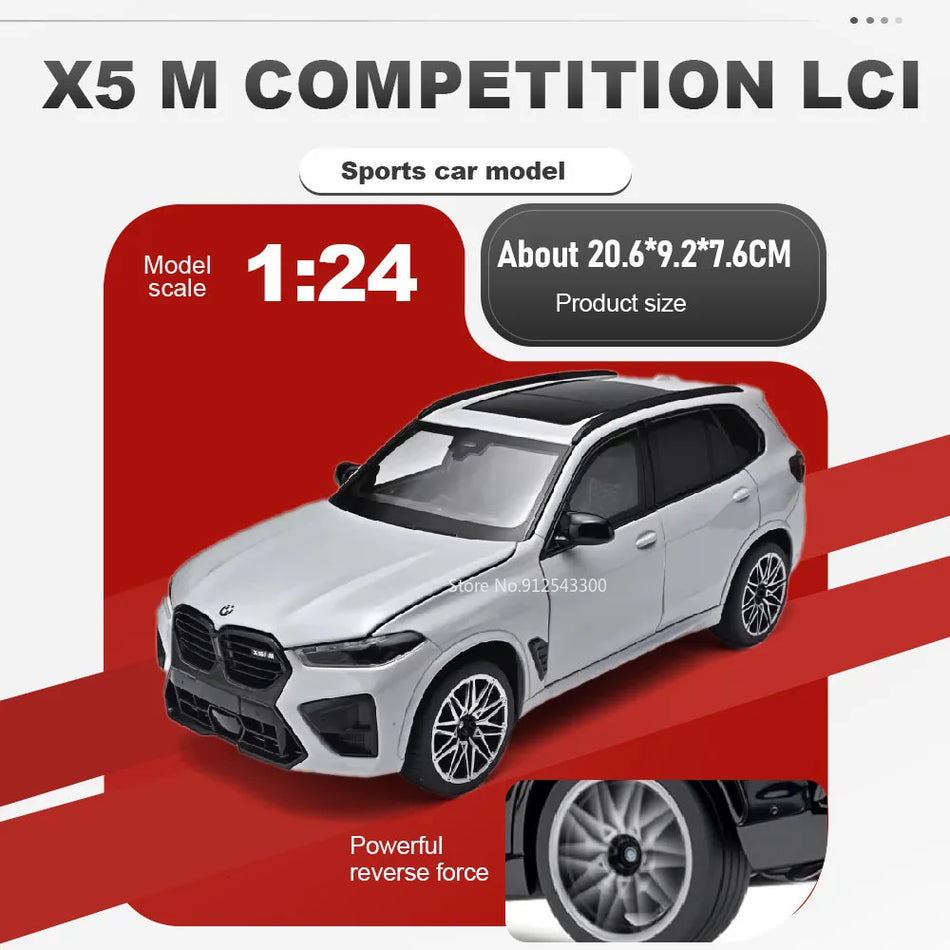 1:24 mērogā X5M 325LI metāla auto modelis, sakausējuma korpuss, gumijas riepas, skaņa un gaisma