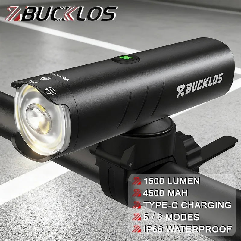 BUCKLOS 1500LM Велосипедна Предна Светлина, Алуминиева Сплав IP66 Водоустойчива