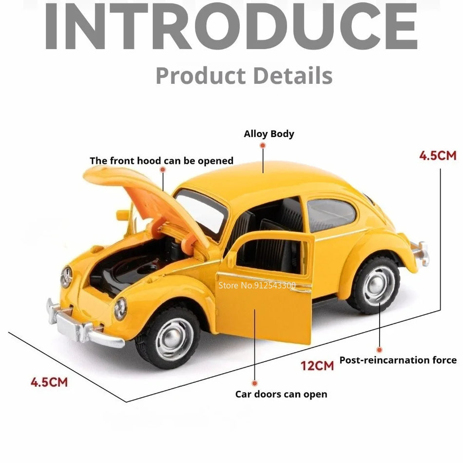 1:36 Model de Mașină Vintage Beetle din Metal, Uși Deschise, Caroserie Durabilă din Aliaj