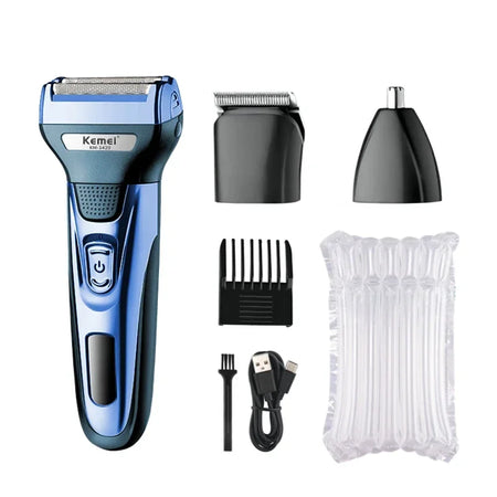 Kemei 3 in 1 Rechargeable Electric Shaver and Trimmer KM-1429 for Men Blue without box