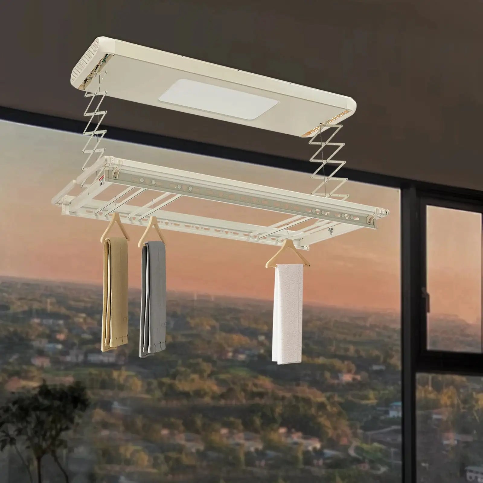 Electric Ceiling Mount Drying Rack &ndash; Remote LED Light