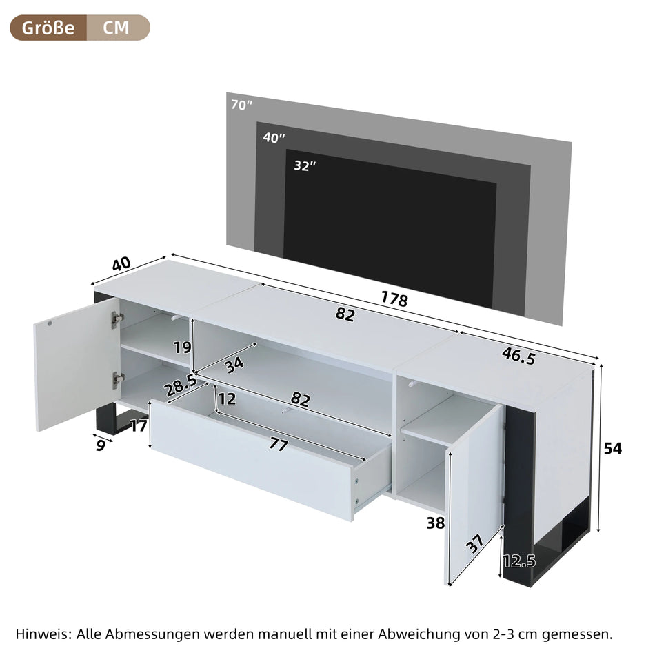 Mueble de TV blanco brillante con iluminación LED para televisores de 70 pulgadas