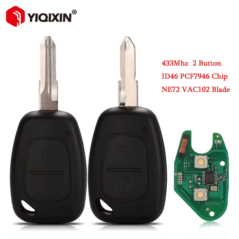 Kaukvõti Vauxhall Vivaro 2 nuppu, lõikamata tera, 433MHz ID46 transponder, asendus