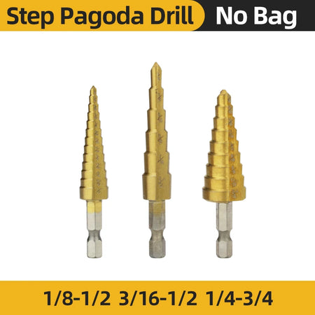 HSS Titanium Step Drill Bit Set for Metal &amp; Wood - High-Speed Steel, 4-12mm, 4-20mm, 4-32mm Step Drill Inch 3