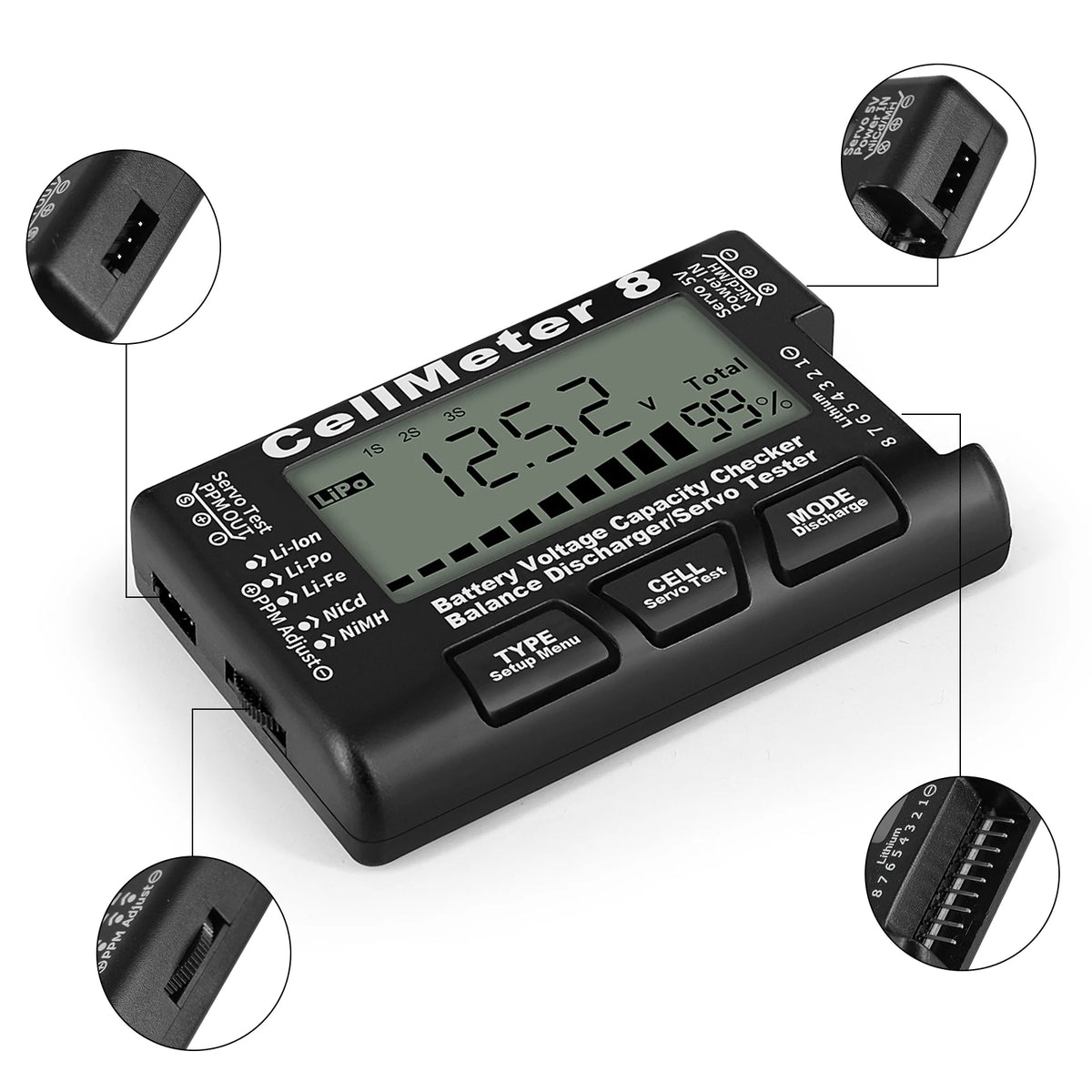 RC CellMeter 8 2-8S LiPo Li-lon Tester &ndash; Battery Meter