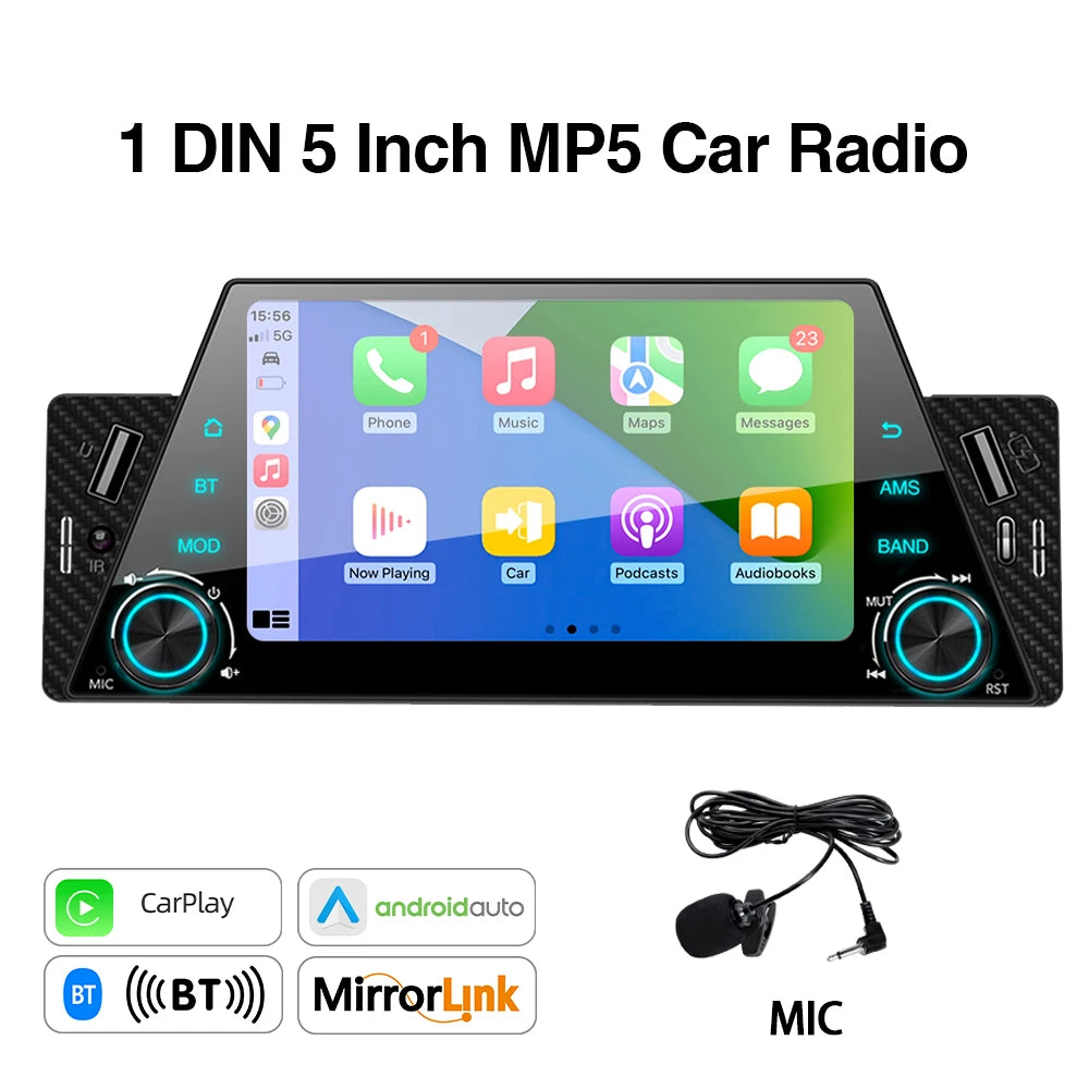 5 Inch MP5 Car Radio 1 Din - CarPlay Android Auto Mirror With MIC