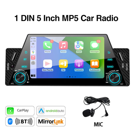 5 Inch MP5 Car Radio 1 Din - CarPlay Android Auto Mirror With MIC