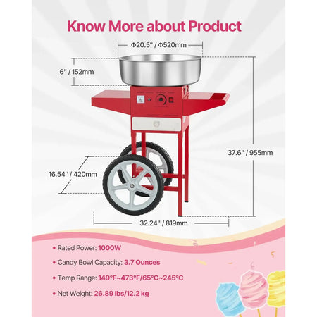 Electric Cotton Candy Machine Cart Stainless Bowl Red / CZECH REPUBLIC