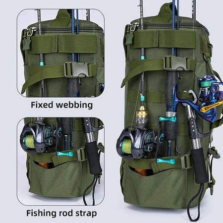 Tactical Fishing Backpack Tackle Bag &ndash; Rod Holder Ready