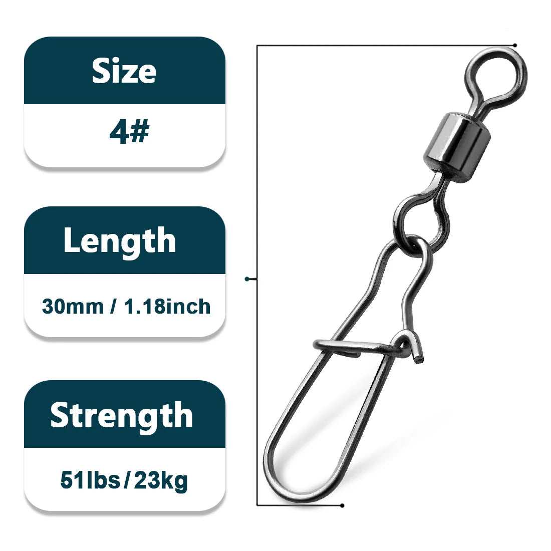 Duo-Lock Snap Swivels - Premium Stainless Steel Fishing Connectors | 50-200 Pieces Size 4  30mm 23kg / 200 Pcs