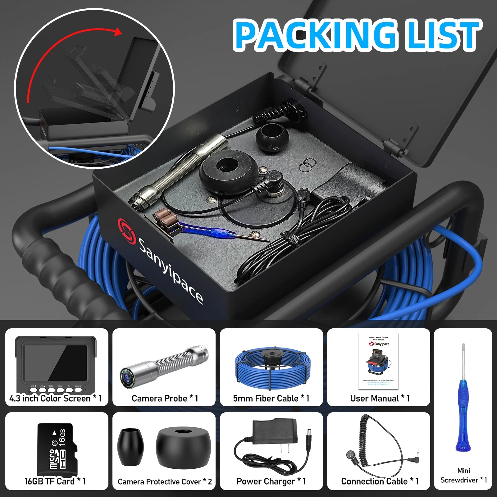 Sanyipace S8417D Sewer Pipe Camera &ndash; DVR 16GB Recording