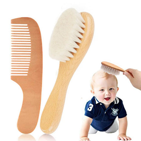 Gentle Wool Comb Set for Babies - Soft Scalp Massage &amp; Hair Care